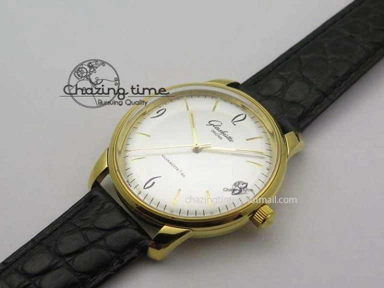 Senator Sixties YG White Dial On Black Leather Strap A3959