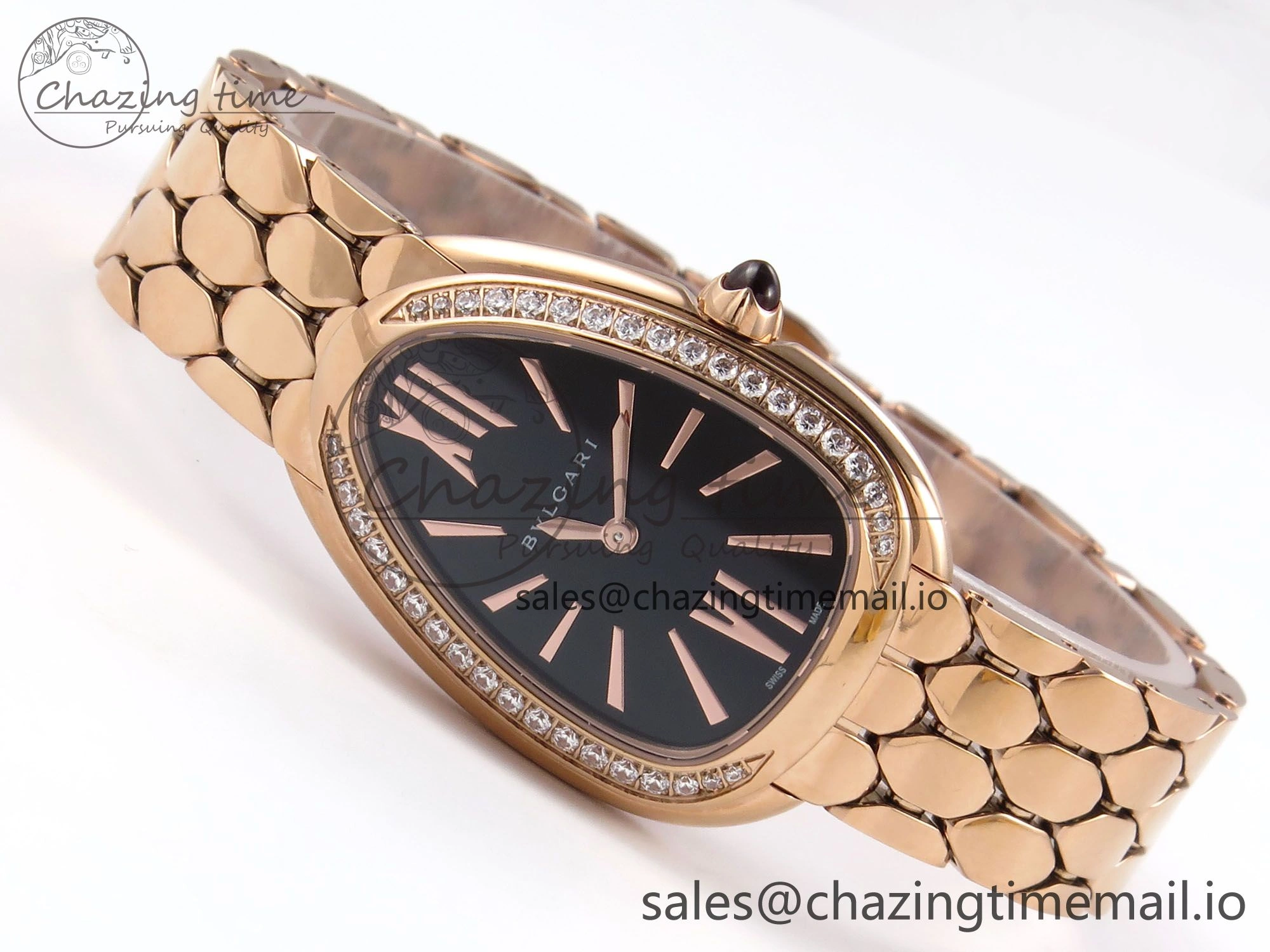 Serpenti Seduttori Watch RG BVF 1:1 Best Edition Black Dial Diamonds Bezel on RG Bracelet Swiss Quartz