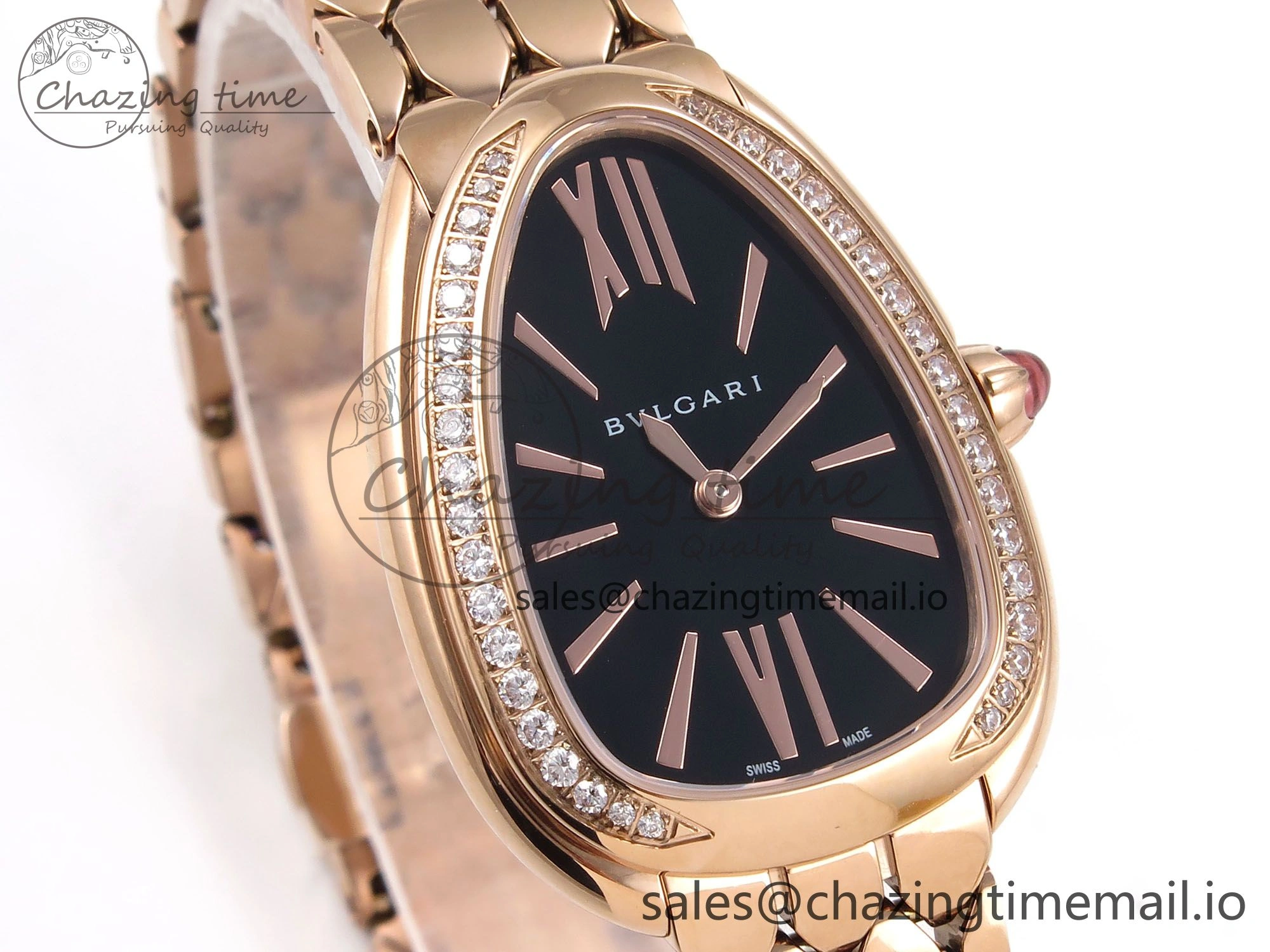 Serpenti Seduttori Watch RG BVF 1:1 Best Edition Black Dial Diamonds Bezel on RG Bracelet Swiss Quartz