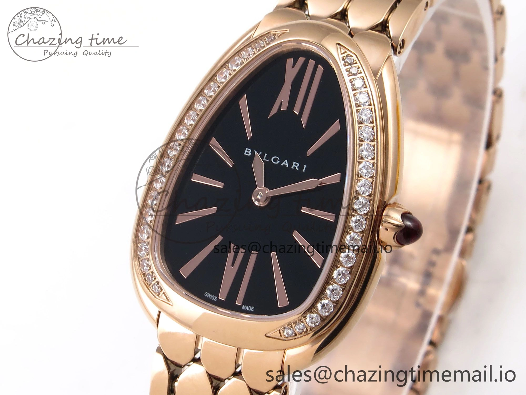 Serpenti Seduttori Watch RG BVF 1:1 Best Edition Black Dial Diamonds Bezel on RG Bracelet Swiss Quartz
