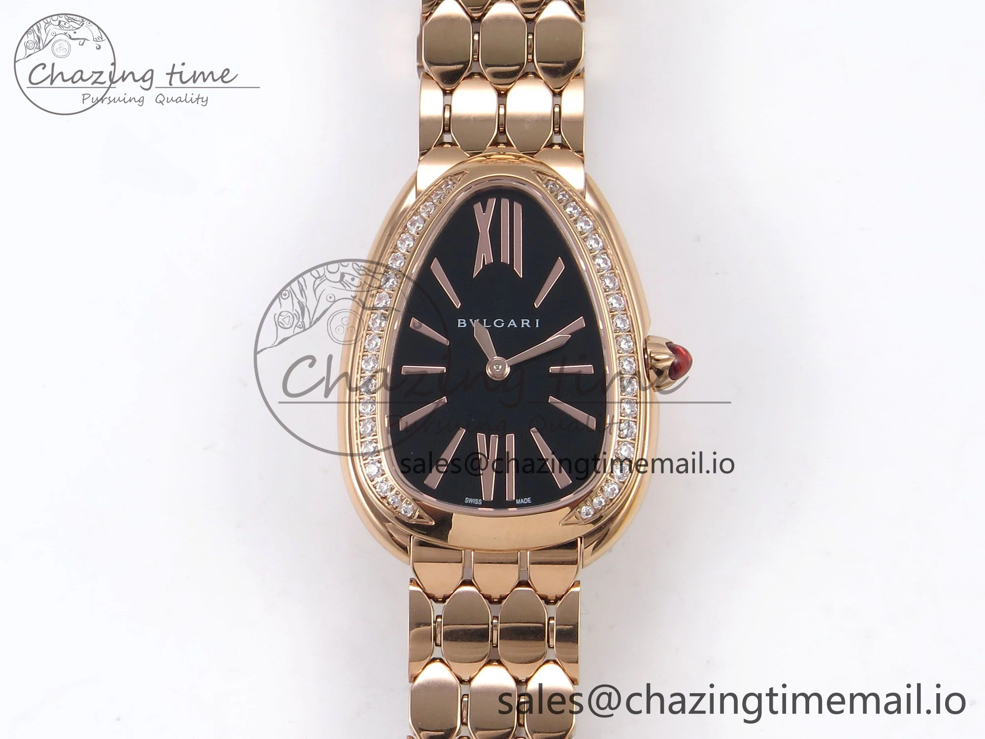 Serpenti Seduttori Watch RG BVF 1:1 Best Edition Black Dial Diamonds Bezel on RG Bracelet Swiss Quartz