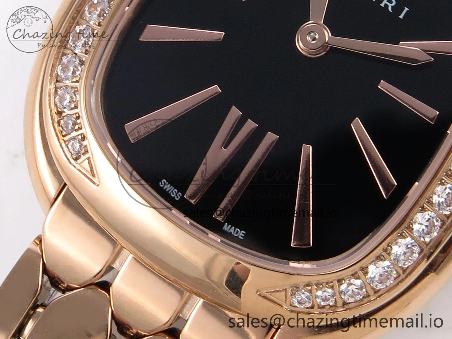 Serpenti Seduttori Watch RG BVF 1:1 Best Edition Black Dial Diamonds Bezel on RG Bracelet Swiss Quartz