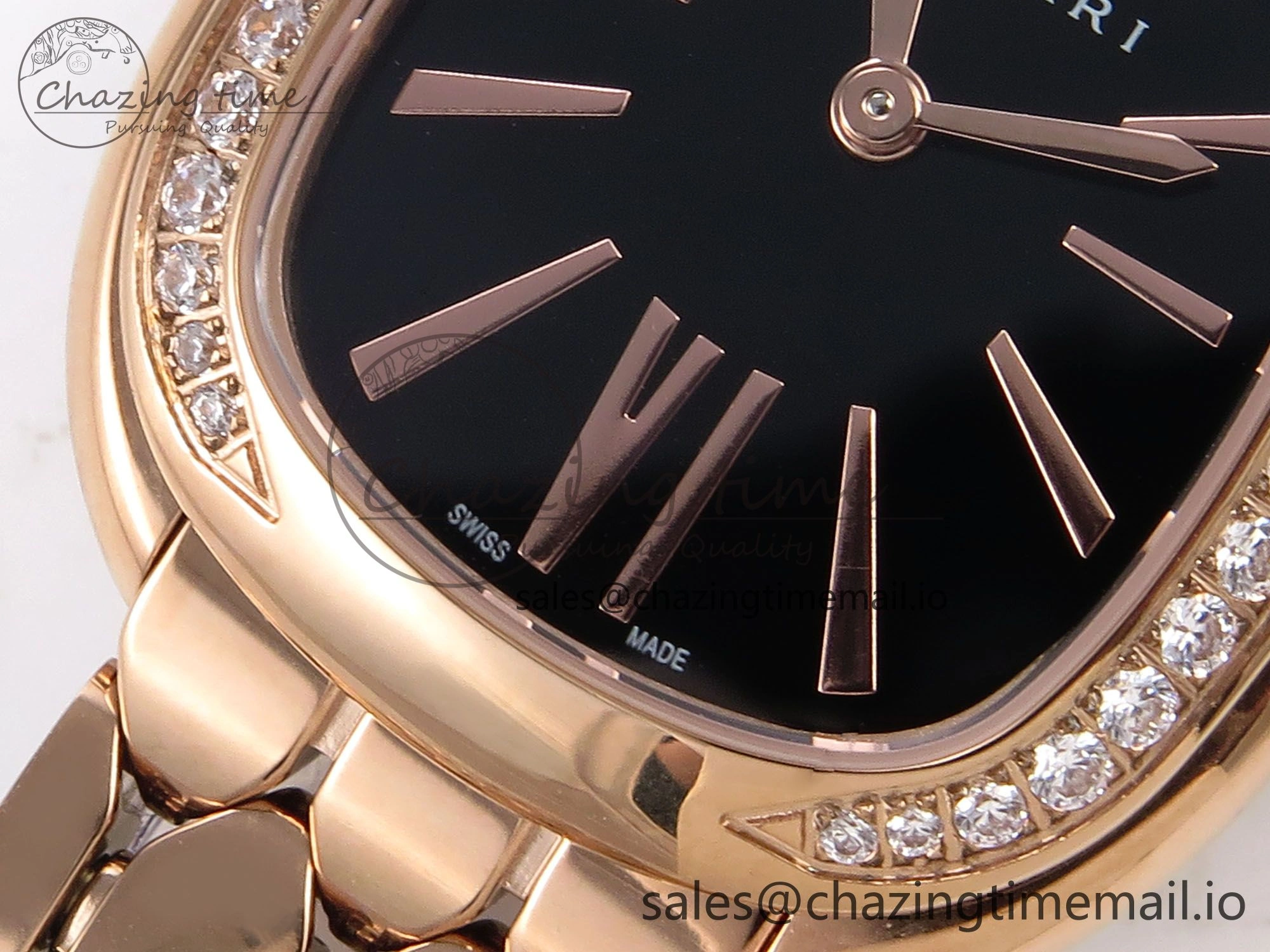 Serpenti Seduttori Watch RG BVF 1:1 Best Edition Black Dial Diamonds Bezel on RG Bracelet Swiss Quartz