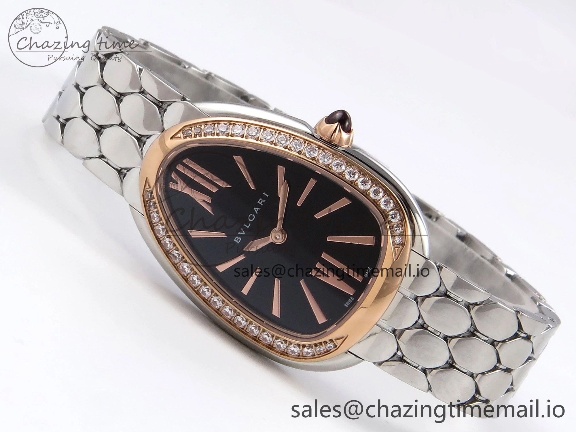 Serpenti Seduttori Watch RG BVF 1:1 Best Edition Black Dial Diamonds Bezel on SS Bracelet Swiss Quartz