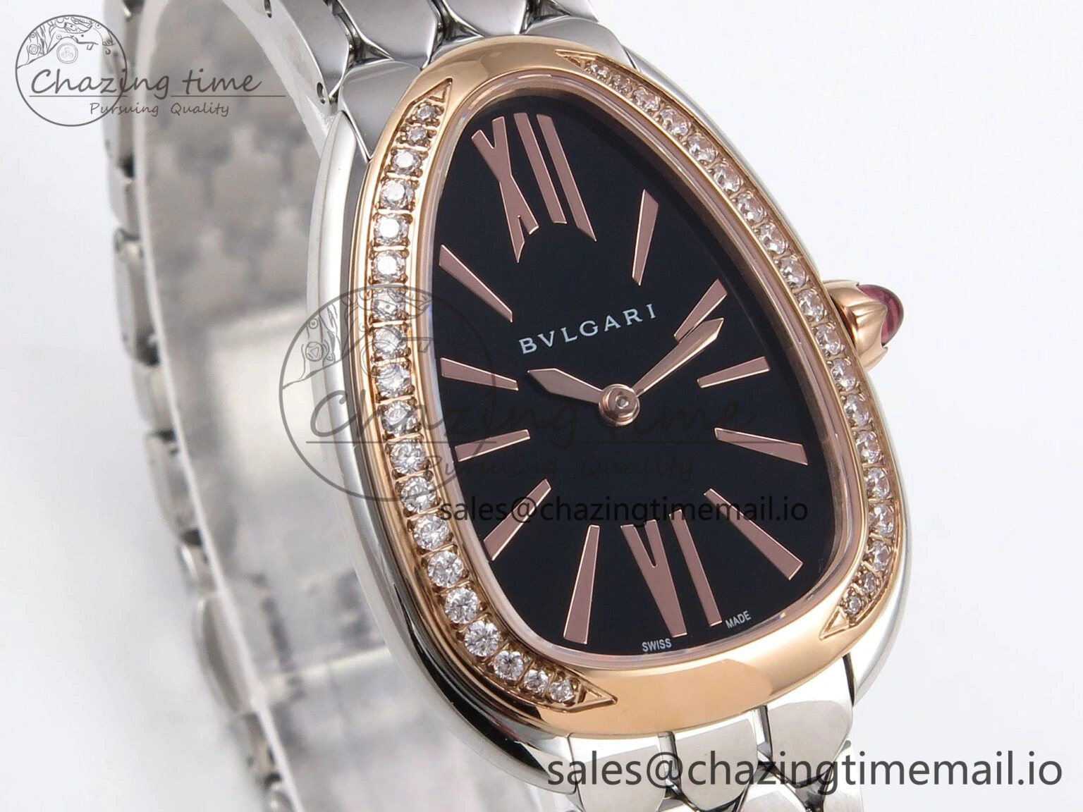 Serpenti Seduttori Watch RG BVF 1:1 Best Edition Black Dial Diamonds Bezel on SS Bracelet Swiss Quartz