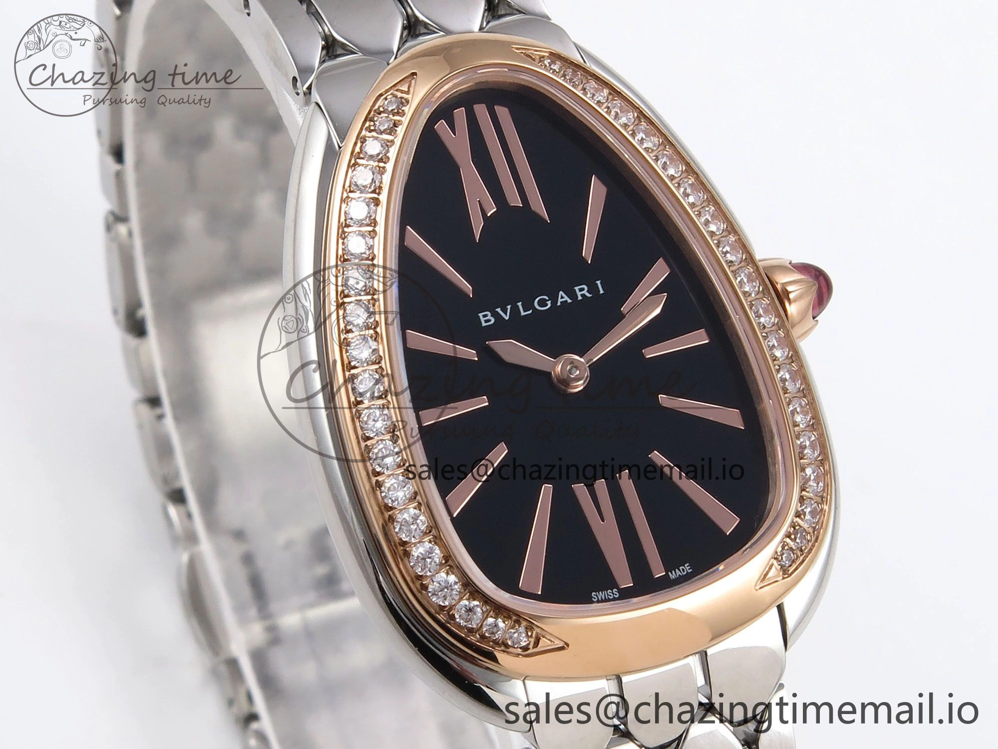Serpenti Seduttori Watch RG BVF 1:1 Best Edition Black Dial Diamonds Bezel on SS Bracelet Swiss Quartz