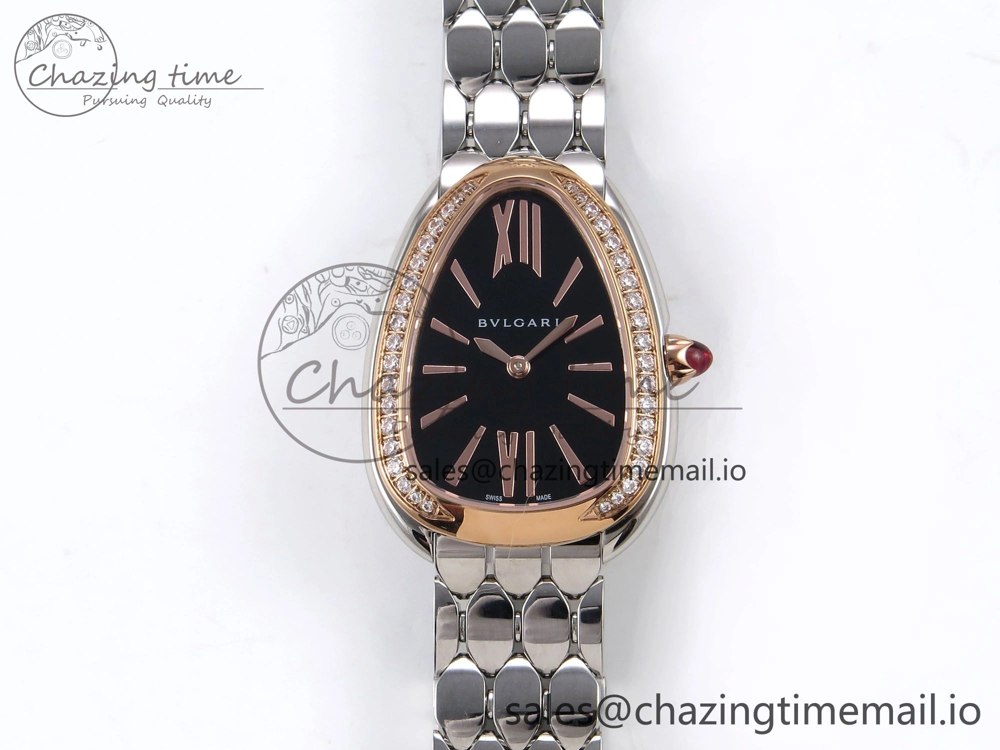Serpenti Seduttori Watch RG BVF 1:1 Best Edition Black Dial Diamonds Bezel on SS Bracelet Swiss Quartz