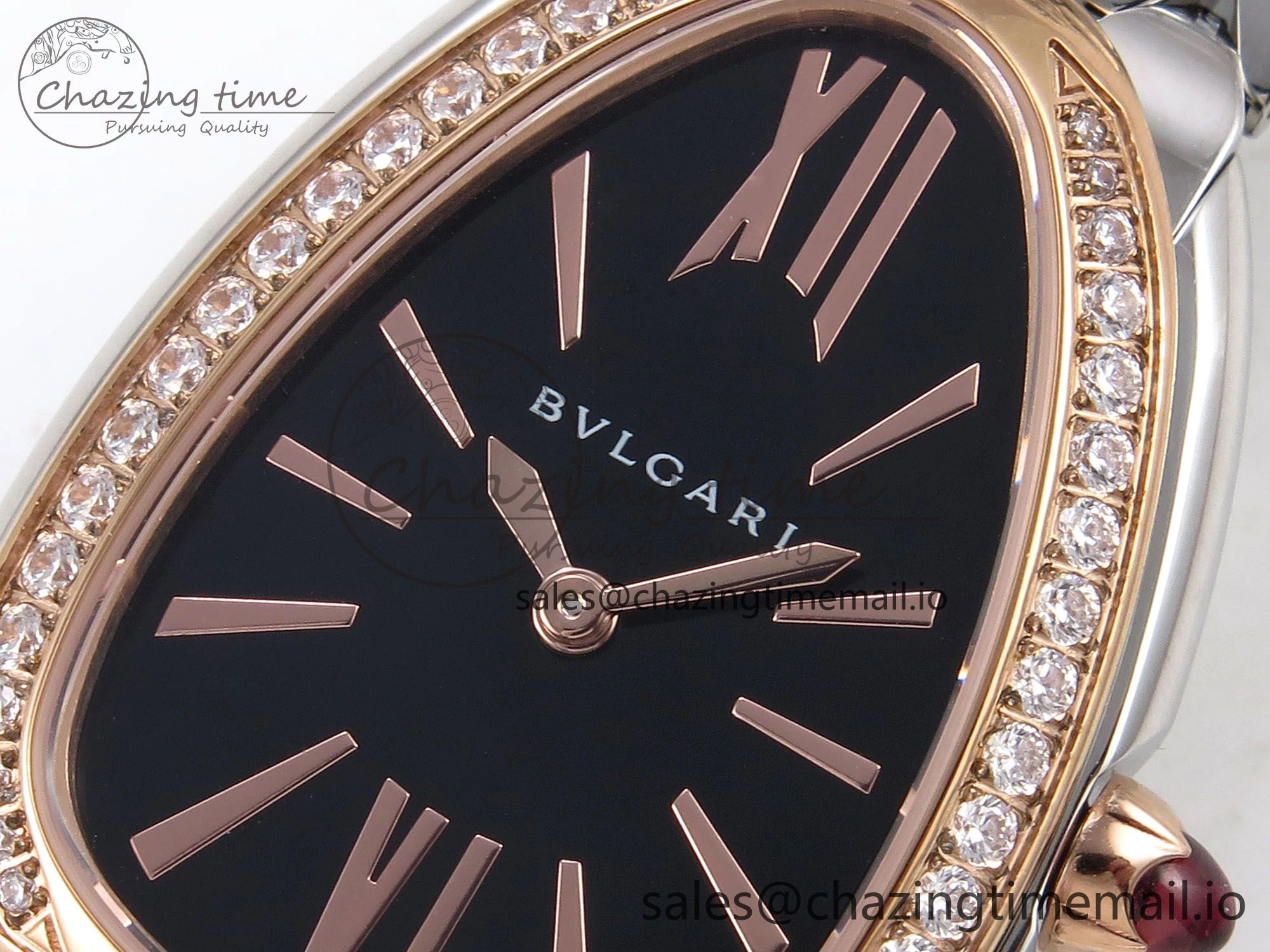 Serpenti Seduttori Watch RG BVF 1:1 Best Edition Black Dial Diamonds Bezel on SS Bracelet Swiss Quartz