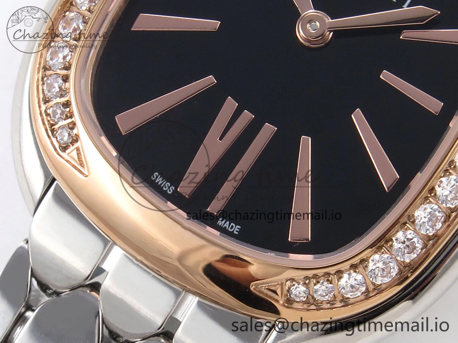 Serpenti Seduttori Watch RG BVF 1:1 Best Edition Black Dial Diamonds Bezel on SS Bracelet Swiss Quartz