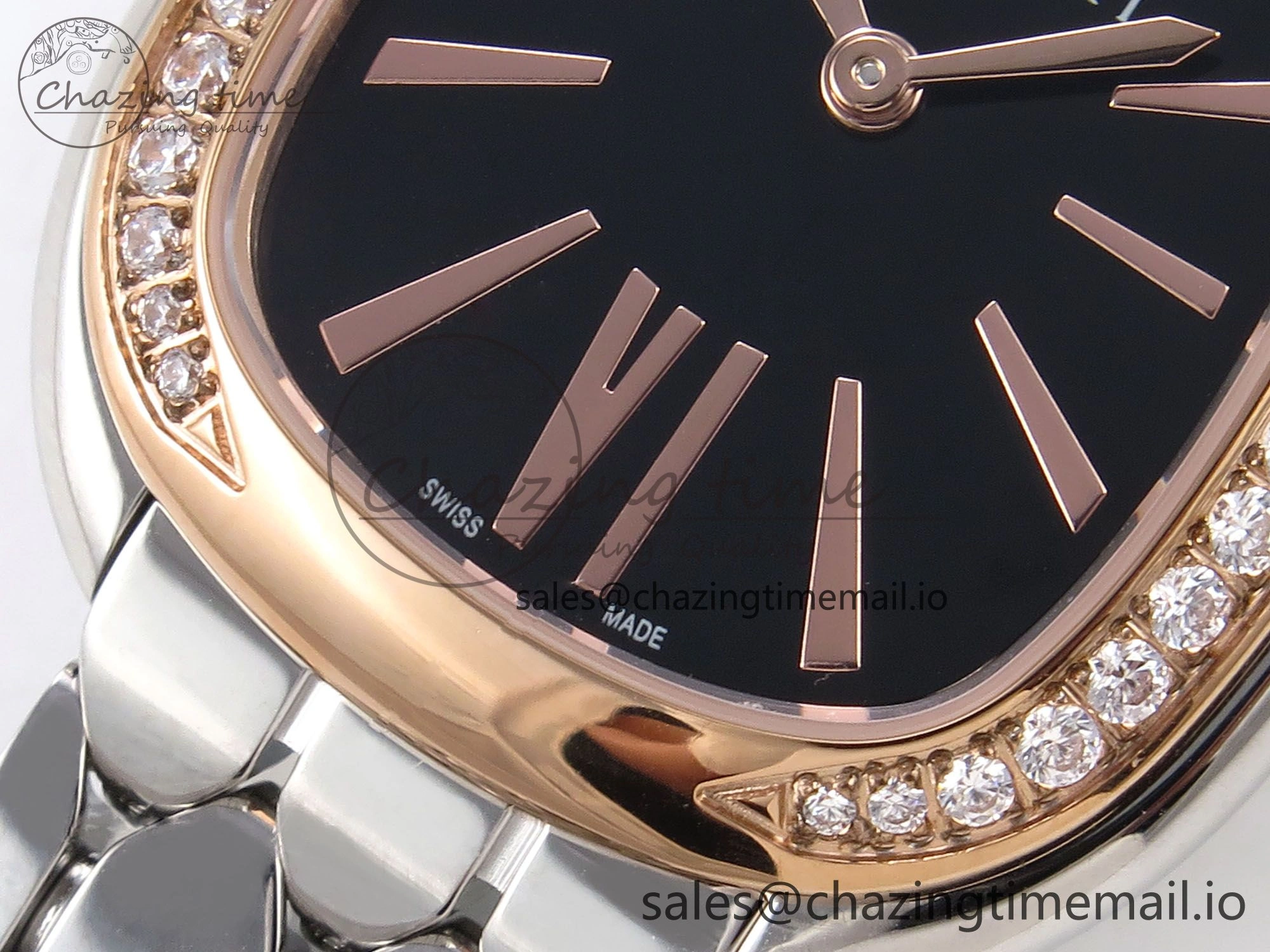 Serpenti Seduttori Watch RG BVF 1:1 Best Edition Black Dial Diamonds Bezel on SS Bracelet Swiss Quartz