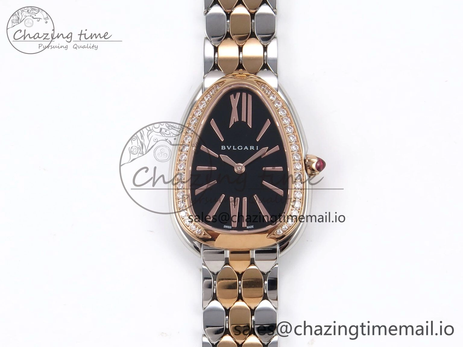 Serpenti Seduttori Watch RG SS BVF 1:1 Best Edition Black Dial Diamonds Bezel on RG SS Bracelet Swiss Quartz