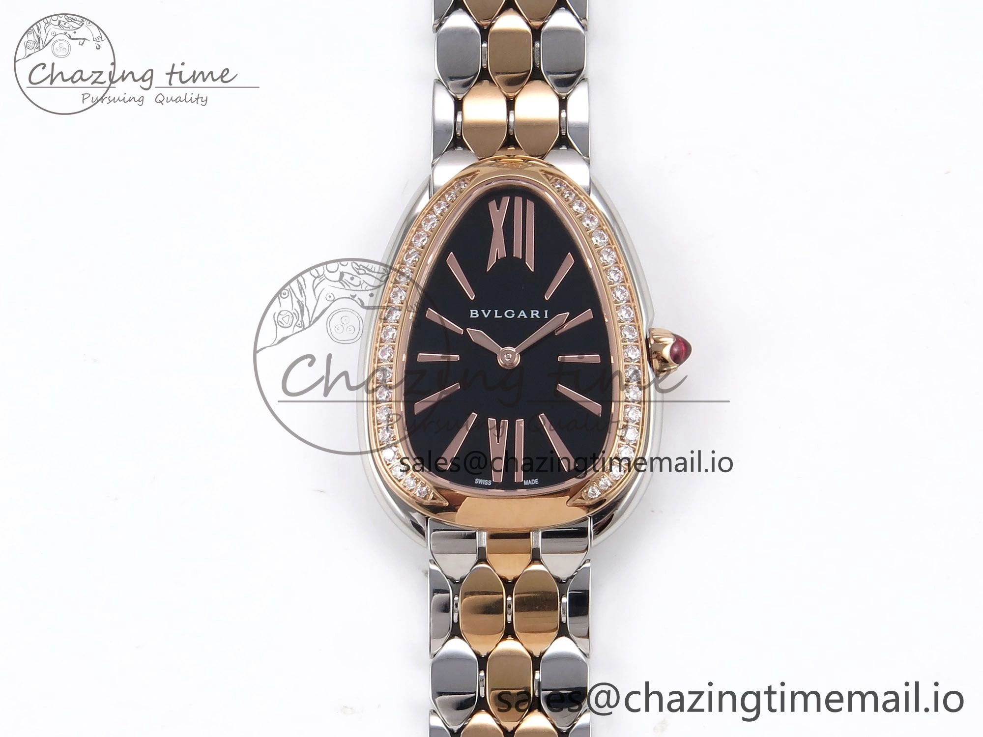 Serpenti Seduttori Watch RG SS BVF 1:1 Best Edition Black Dial Diamonds Bezel on RG SS Bracelet Swiss Quartz
