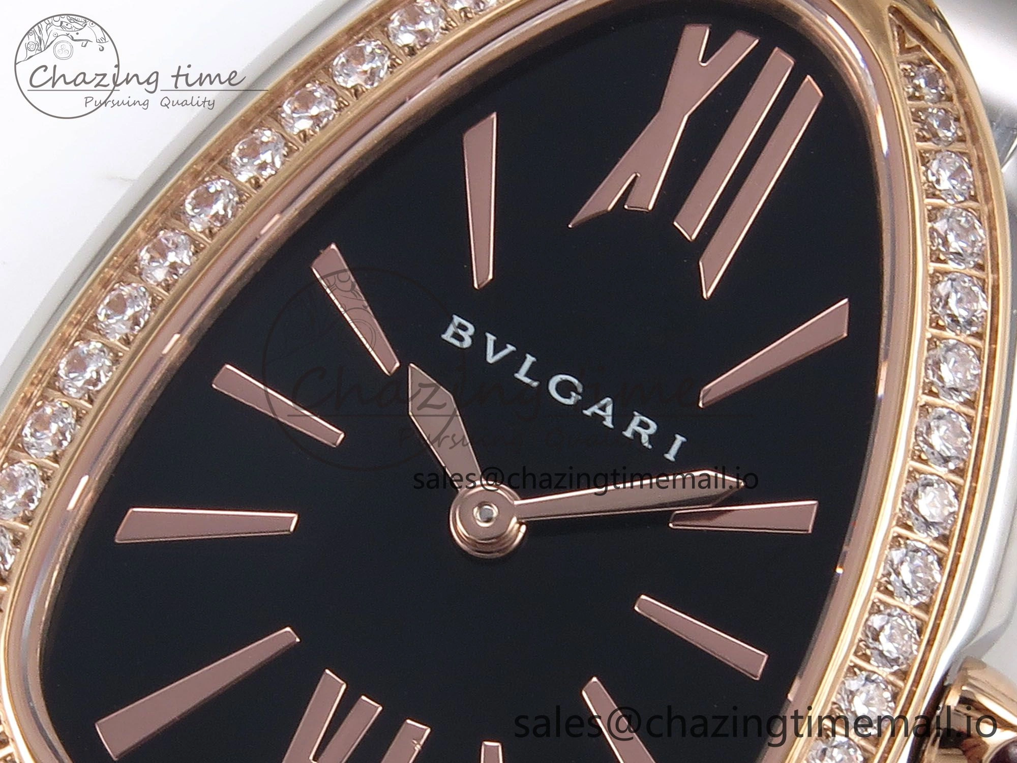 Serpenti Seduttori Watch RG SS BVF 1:1 Best Edition Black Dial Diamonds Bezel on RG SS Bracelet Swiss Quartz