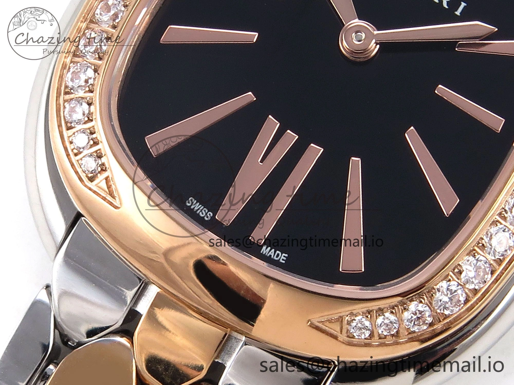 Serpenti Seduttori Watch RG SS BVF 1:1 Best Edition Black Dial Diamonds Bezel on RG SS Bracelet Swiss Quartz