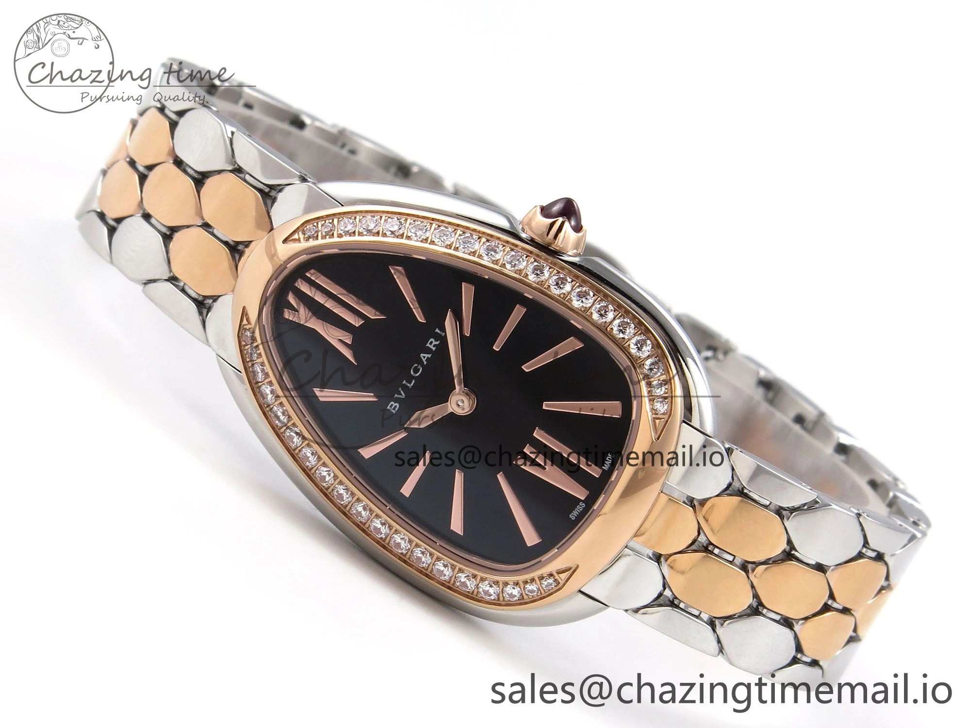 Serpenti Seduttori Watch RG SS BVF 1:1 Best Edition Black Dial Diamonds Bezel on RG SS Bracelet Swiss Quartz