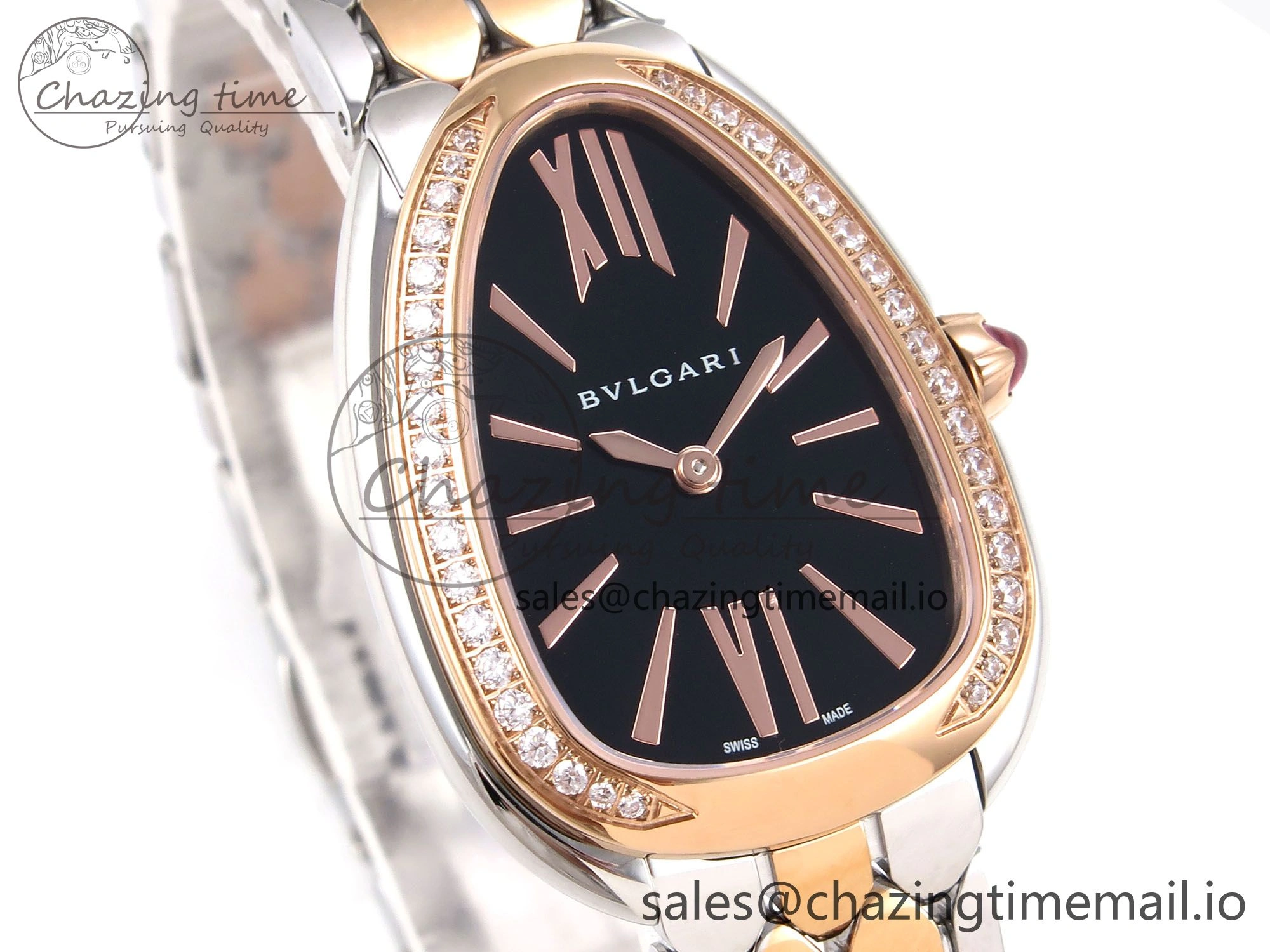 Serpenti Seduttori Watch RG SS BVF 1:1 Best Edition Black Dial Diamonds Bezel on RG SS Bracelet Swiss Quartz