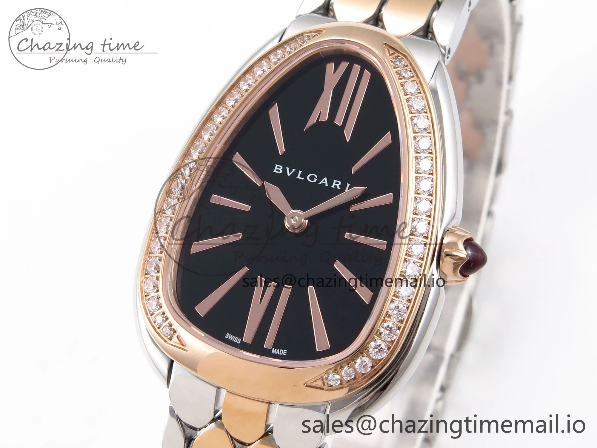 Serpenti Seduttori Watch RG SS BVF 1:1 Best Edition Black Dial Diamonds Bezel on RG SS Bracelet Swiss Quartz