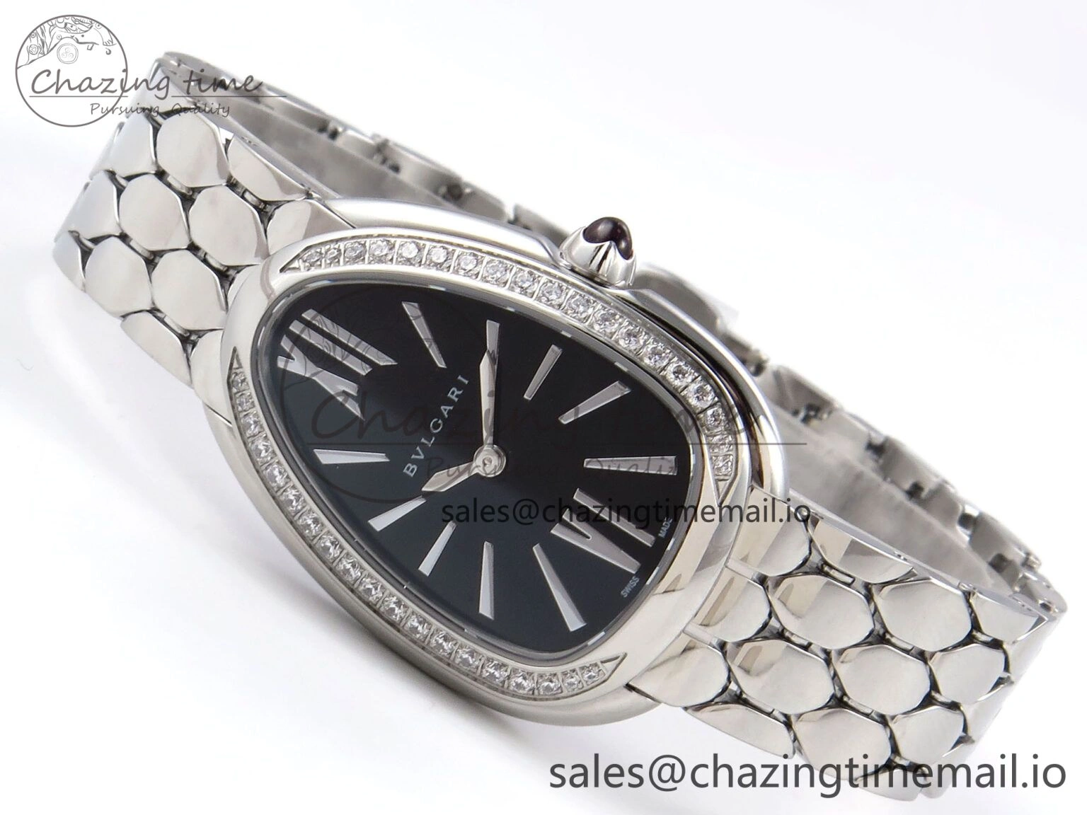 Serpenti Seduttori Watch SS BVF 1:1 Best Edition Black Dial Diamonds Bezel on SS Bracelet Swiss Quartz