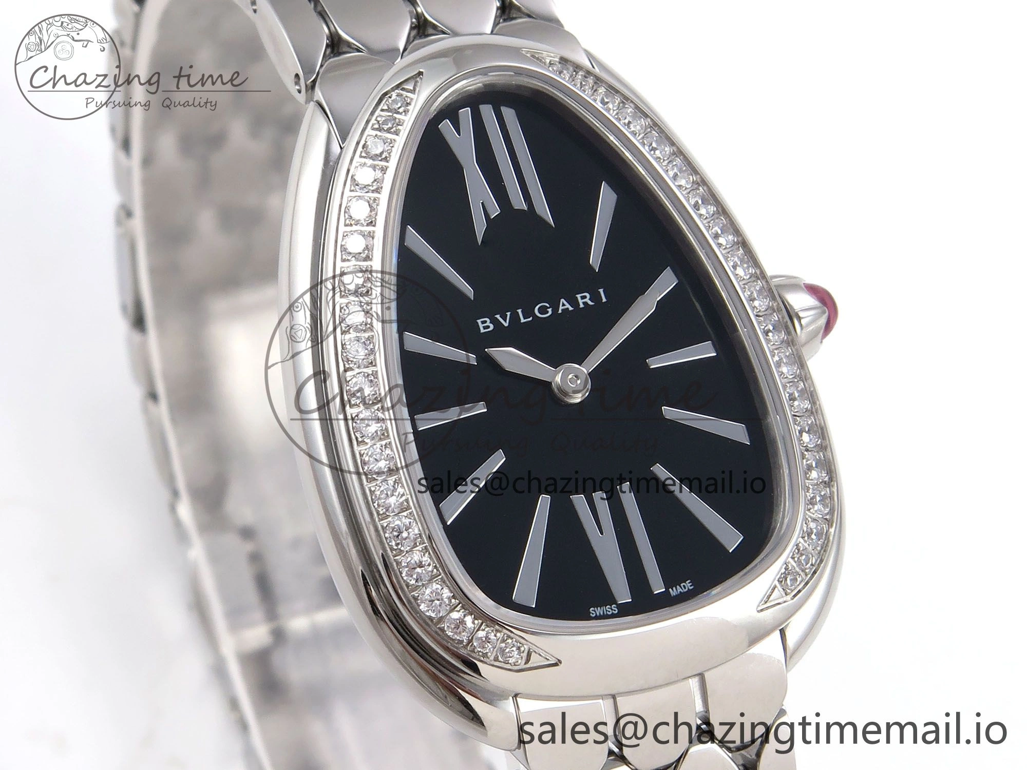 Serpenti Seduttori Watch SS BVF 1:1 Best Edition Black Dial Diamonds Bezel on SS Bracelet Swiss Quartz