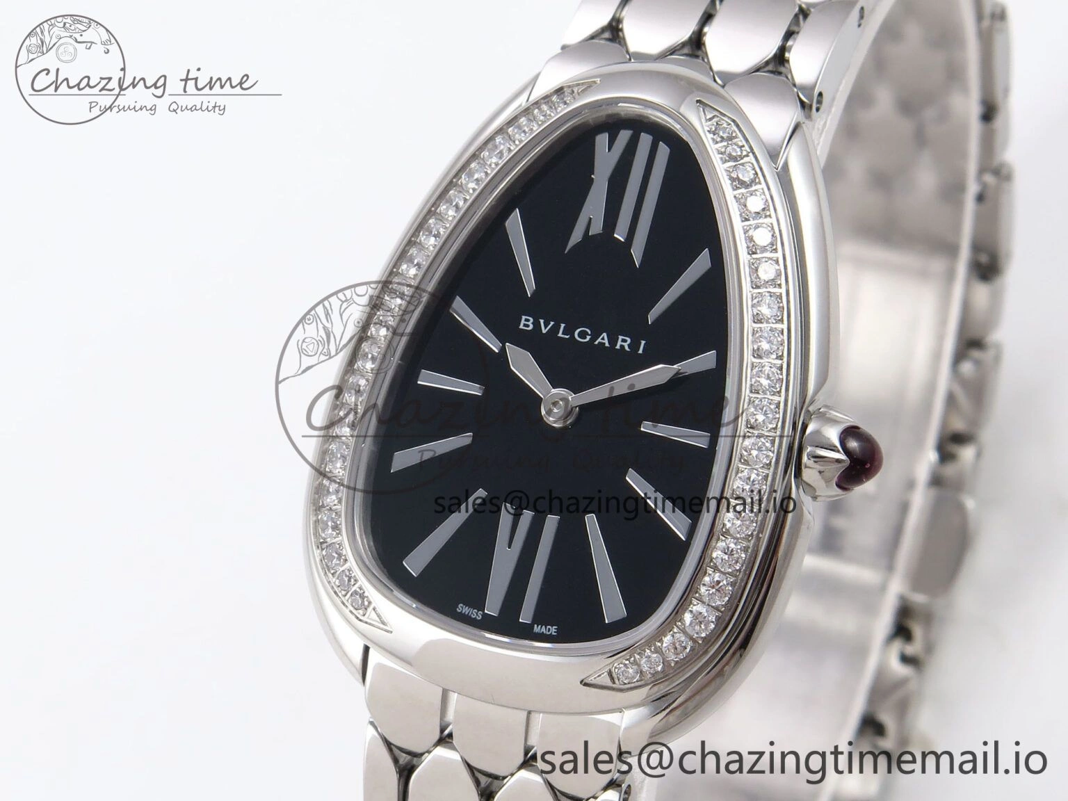 Serpenti Seduttori Watch SS BVF 1:1 Best Edition Black Dial Diamonds Bezel on SS Bracelet Swiss Quartz