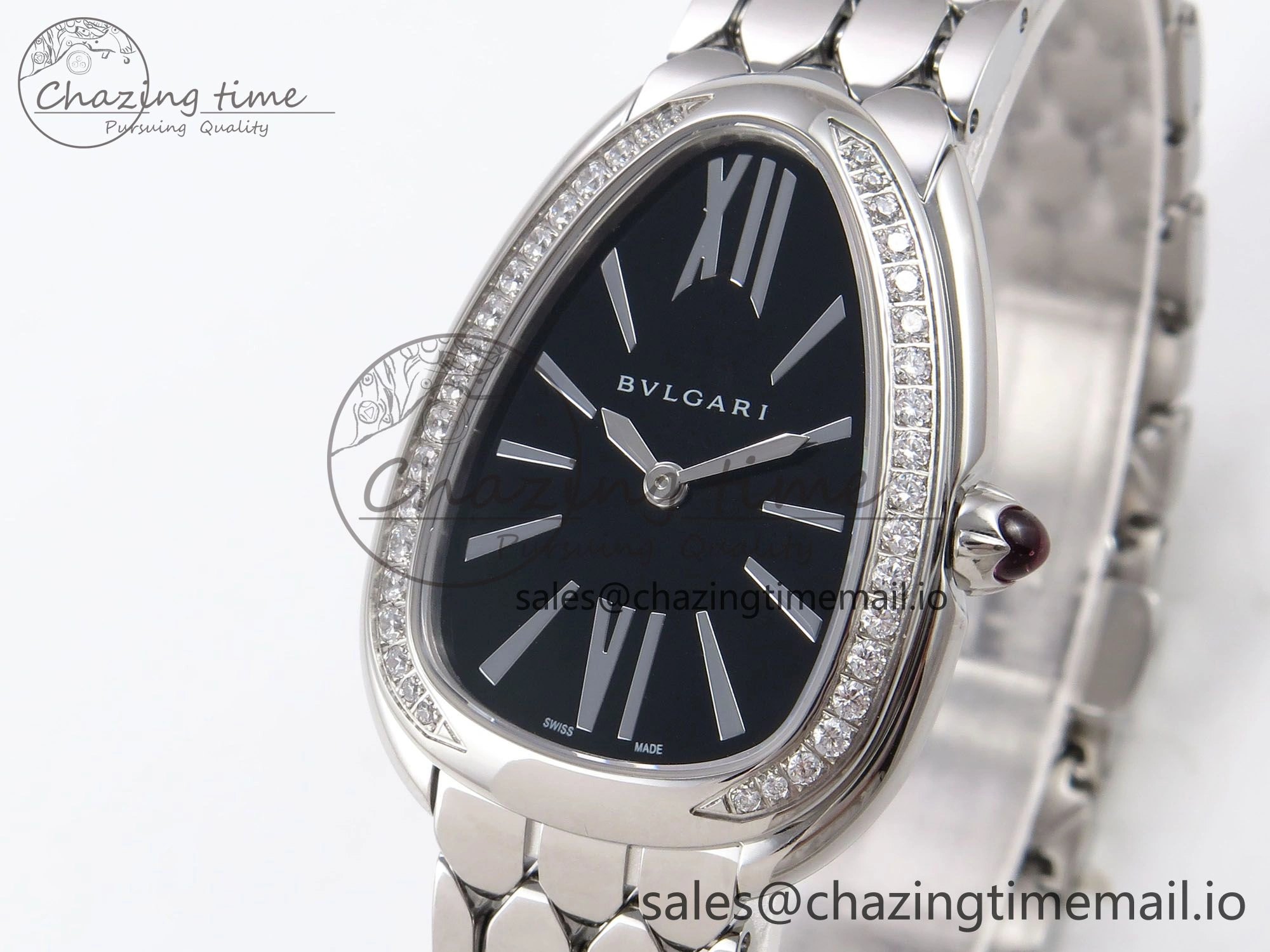 Serpenti Seduttori Watch SS BVF 1:1 Best Edition Black Dial Diamonds Bezel on SS Bracelet Swiss Quartz