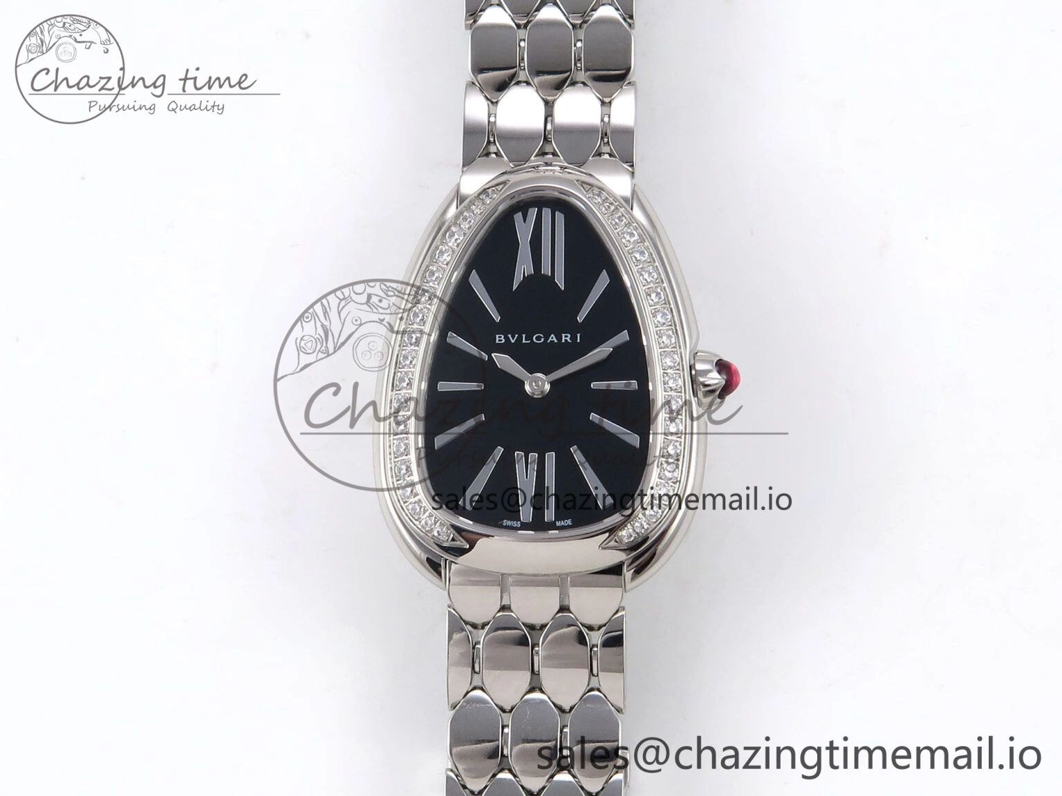 Serpenti Seduttori Watch SS BVF 1:1 Best Edition Black Dial Diamonds Bezel on SS Bracelet Swiss Quartz