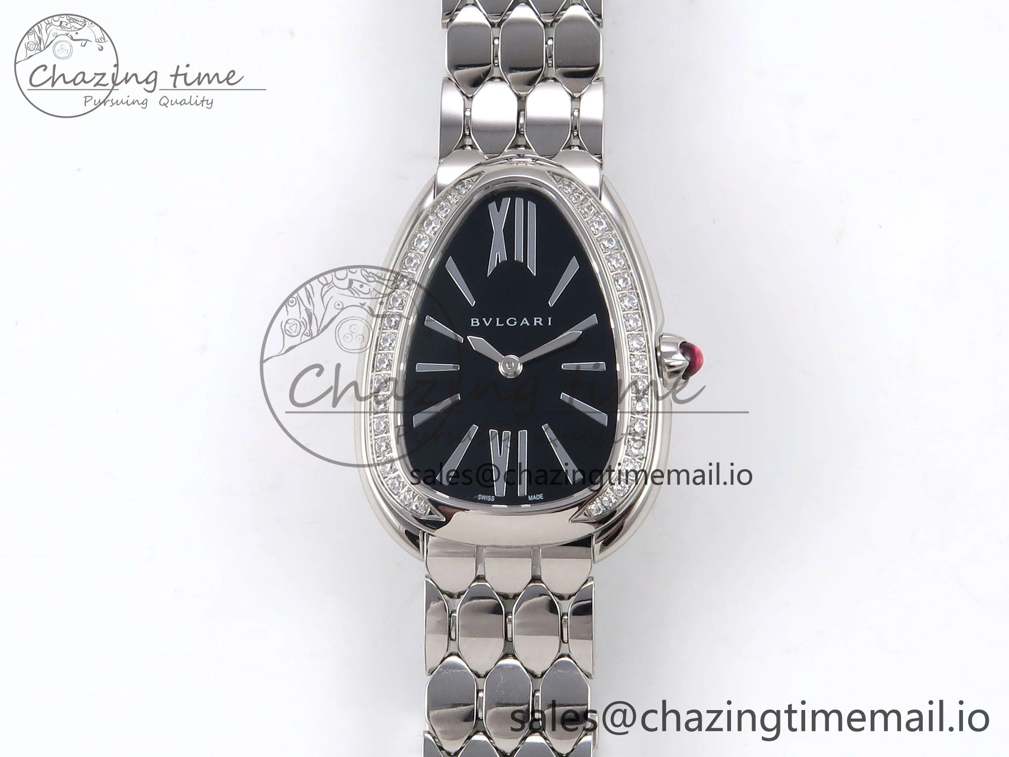Serpenti Seduttori Watch SS BVF 1:1 Best Edition Black Dial Diamonds Bezel on SS Bracelet Swiss Quartz