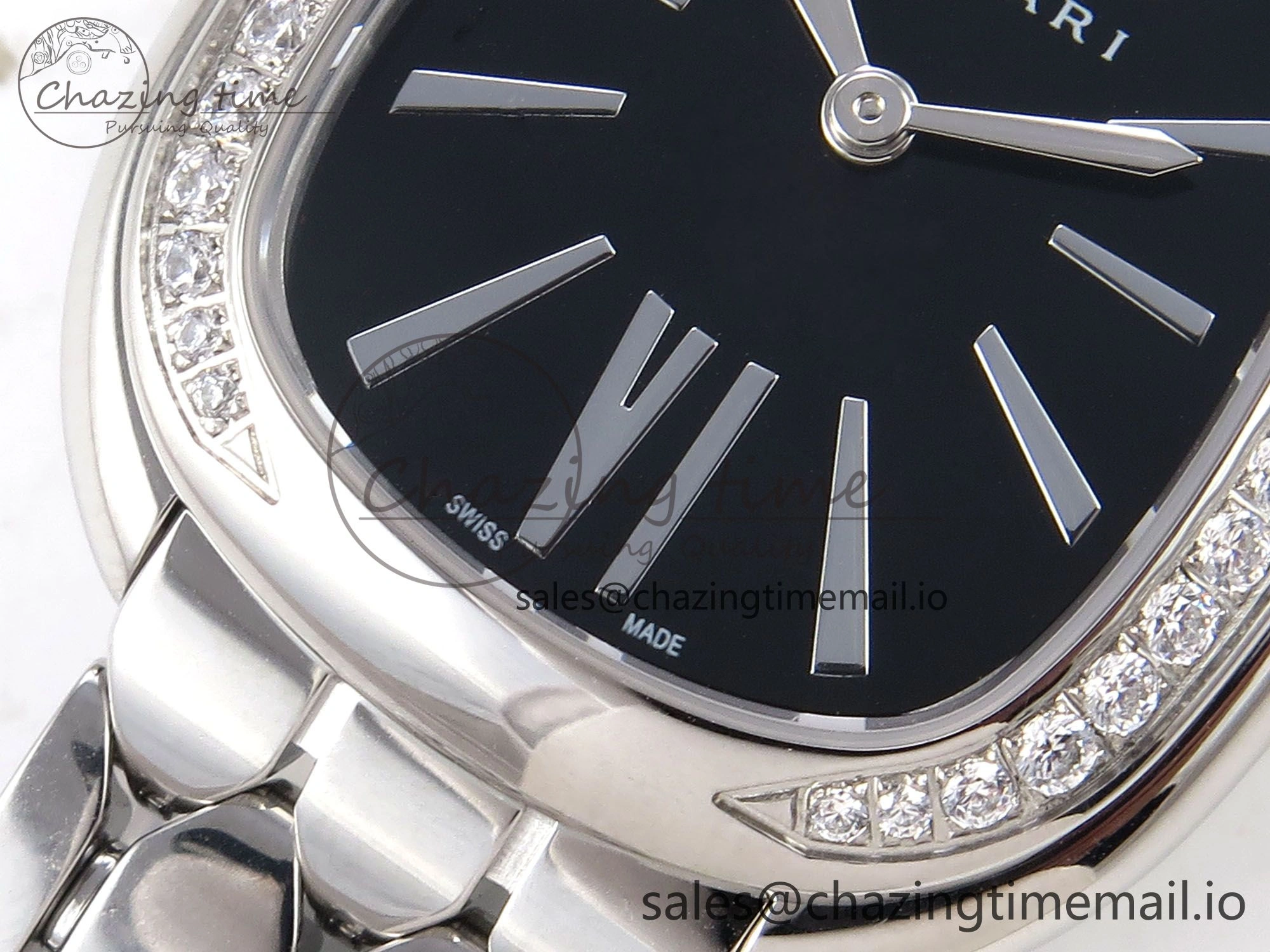 Serpenti Seduttori Watch SS BVF 1:1 Best Edition Black Dial Diamonds Bezel on SS Bracelet Swiss Quartz