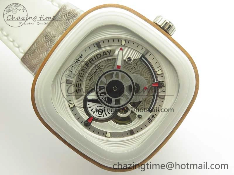 Seven Friday P1B 03 Japan Limited Edition SVF 1:1 Best Edition on White Leather Strap Miyota 82S7 ( Free Extra Strap )