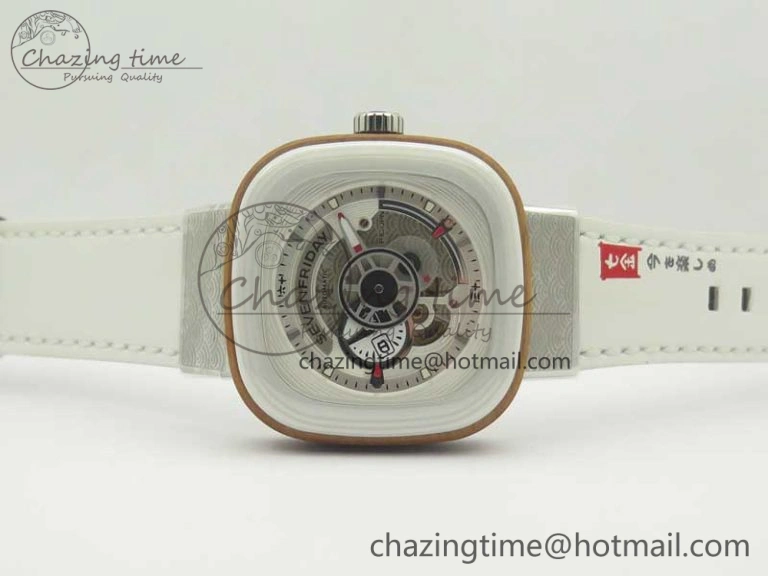 Seven Friday P1B 03 Japan Limited Edition SVF 1:1 Best Edition on White Leather Strap Miyota 82S7 ( Free Extra Strap )