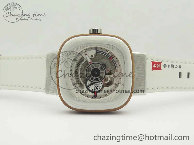 Seven Friday P1B 03 Japan Limited Edition SVF 1:1 Best Edition on White Leather Strap Miyota 82S7 ( Free Extra Strap )