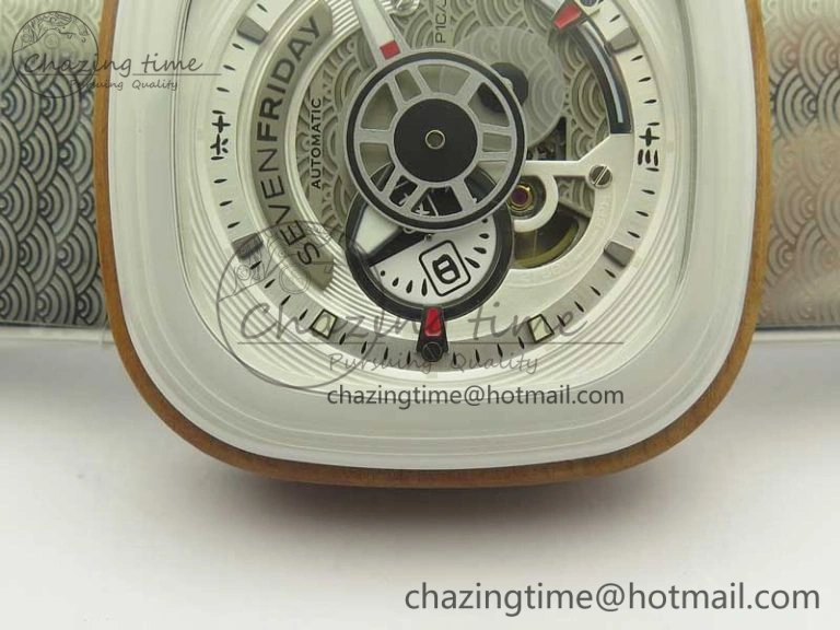 Seven Friday P1B 03 Japan Limited Edition SVF 1:1 Best Edition on White Leather Strap Miyota 82S7 ( Free Extra Strap )
