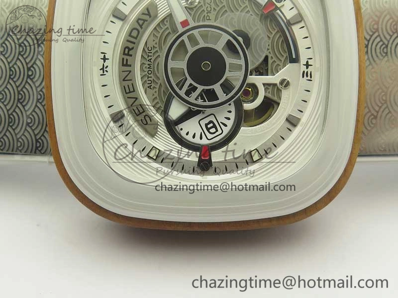 Seven Friday P1B 03 Japan Limited Edition SVF 1:1 Best Edition on White Leather Strap Miyota 82S7 ( Free Extra Strap )