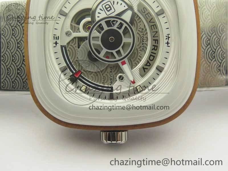 Seven Friday P1B 03 Japan Limited Edition SVF 1:1 Best Edition on White Leather Strap Miyota 82S7 ( Free Extra Strap )