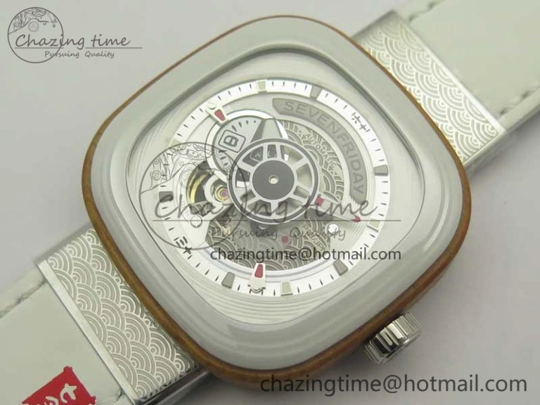 Seven Friday P1B 03 Japan Limited Edition SVF 1:1 Best Edition on White Leather Strap Miyota 82S7 ( Free Extra Strap )