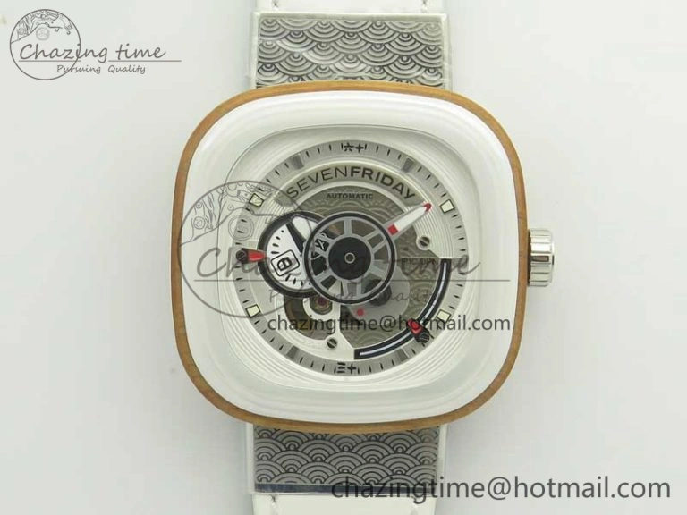 Seven Friday P1B 03 Japan Limited Edition SVF 1:1 Best Edition on White Leather Strap Miyota 82S7 ( Free Extra Strap )