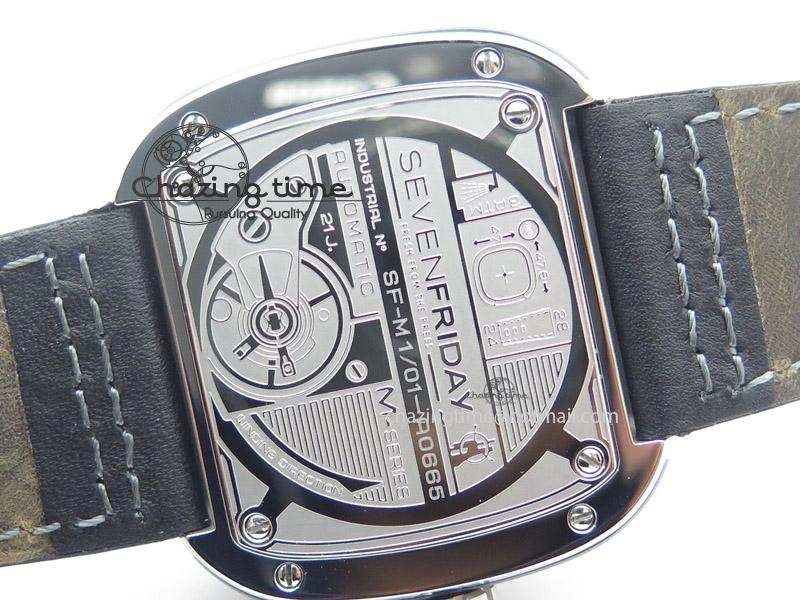 SevenFriday M1-1 SWF 1:1 Best Edition Silver Dial on Black Leather Strap Miyota 8215