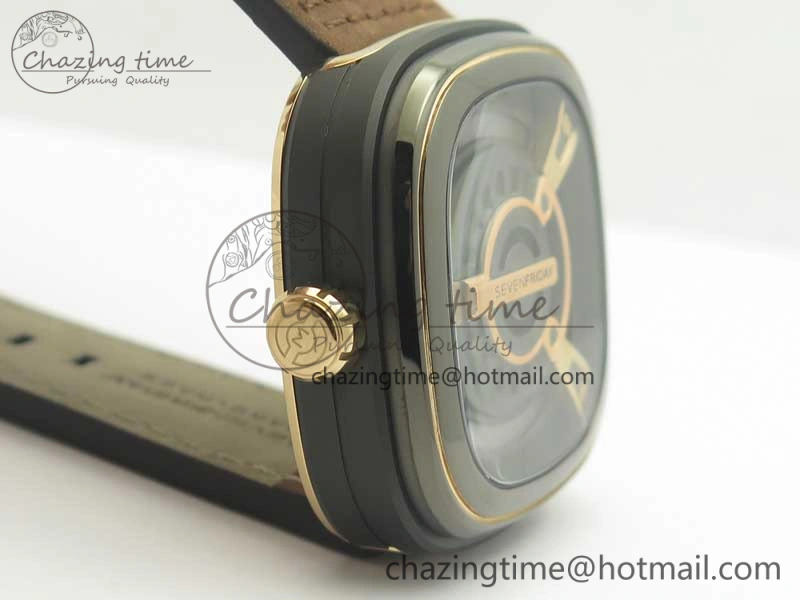 SevenFriday M2-02 SVF 1:1 Best Edition Black Dial On Brown Leather Strap Miyota 8215 (Free Rubber Strap