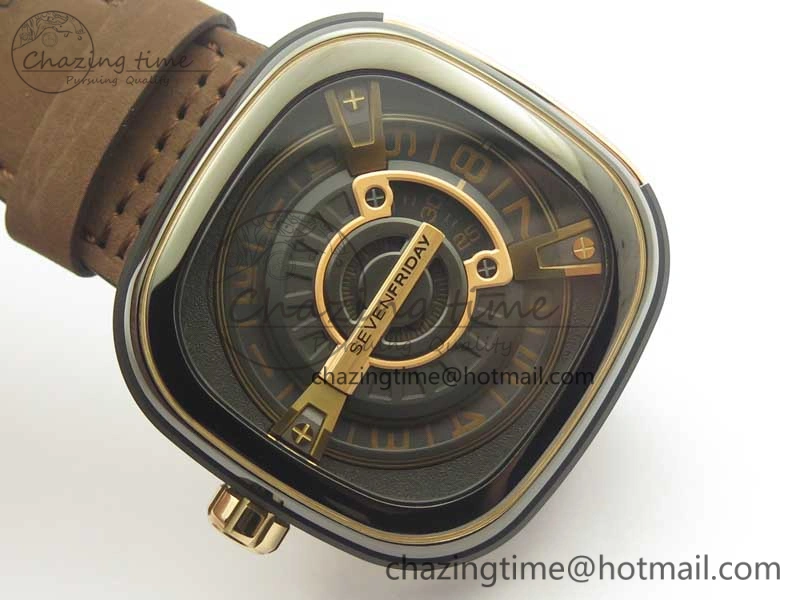 SevenFriday M2-02 SVF 1:1 Best Edition Black Dial On Brown Leather Strap Miyota 8215 (Free Rubber Strap