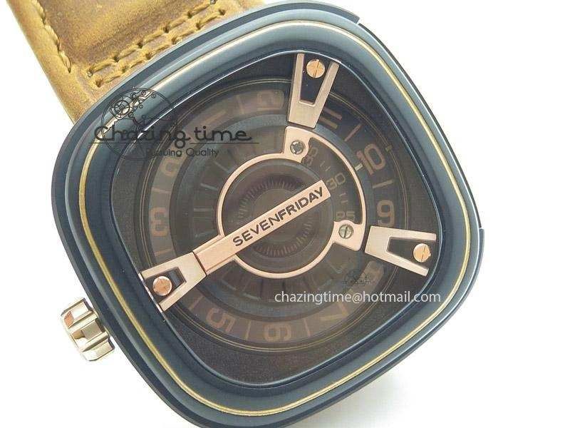 SevenFriday M2-2 V6F Best Edition Black Dial On Brown Leather Strap Miyota 8215