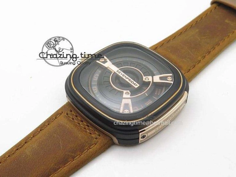 SevenFriday M2-2 V6F Best Edition Black Dial On Brown Leather Strap Miyota 8215