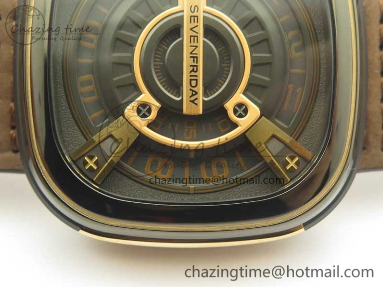 SevenFriday M2 02 SVF 1:1 Best Edition Black Dial on Brown Leather Strap Miyota 8215