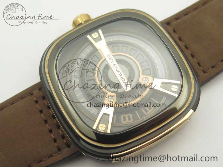 SevenFriday M2 02 SVF 1:1 Best Edition Black Dial on Brown Leather Strap Miyota 8215