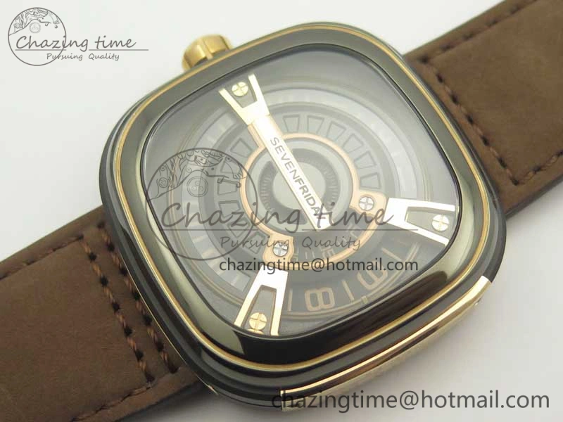 SevenFriday M2 02 SVF 1:1 Best Edition Black Dial on Brown Leather Strap Miyota 8215