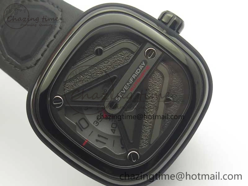 SevenFriday M3-01 PVD-LE SVF 1:1 Best Edition Black Dial On Black Leather Strap Miyota 8215 (Free Rubber Strap)