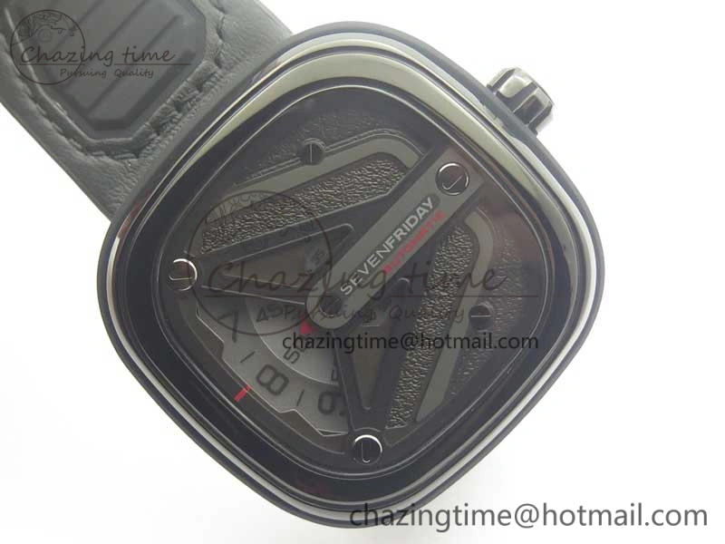 SevenFriday M3 01 SVF 1:1 Best Edition Black Dial on Black Leather Strap Miyota 8215 (Free Extra Strap)