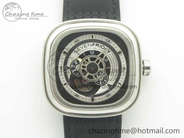 SevenFriday P1-1 SVF 1:1 Best Edition Silver Dial on Leather Strap Miyota 82S7(Free Rubber Strap)