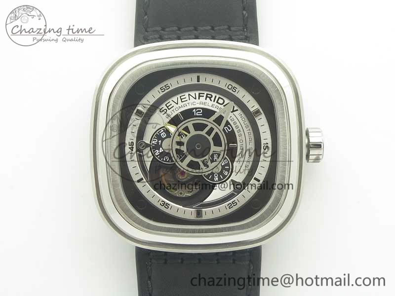 SevenFriday P1-1 SVF 1:1 Best Edition Silver Dial on Leather Strap Miyota 82S7(Free Rubber Strap)