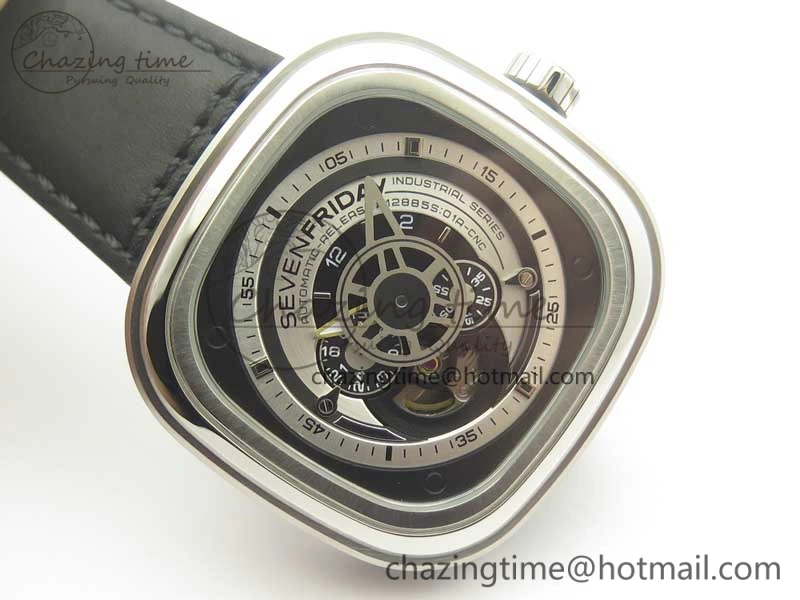 SevenFriday P1-1 SVF 1:1 Best Edition Silver Dial on Leather Strap Miyota 82S7(Free Rubber Strap)