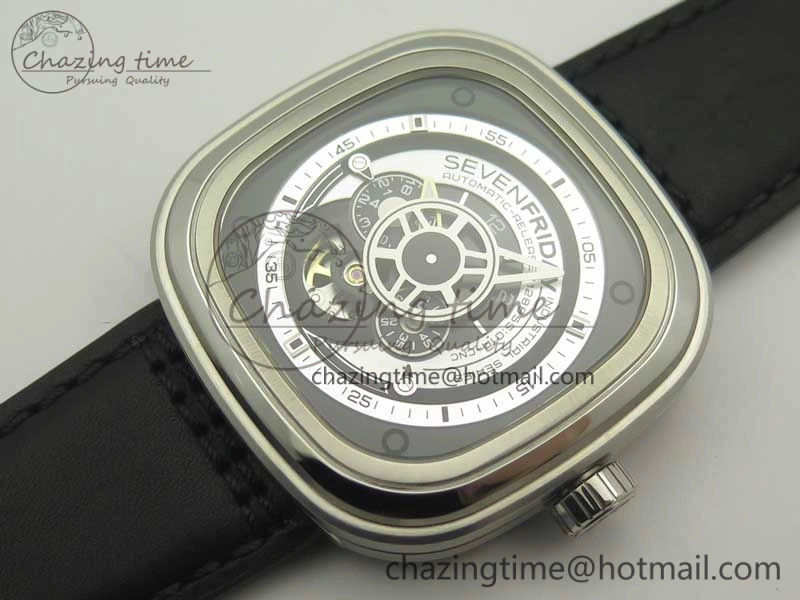 SevenFriday P1-1 SVF 1:1 Best Edition Silver Dial on Leather Strap Miyota 82S7(Free Rubber Strap)
